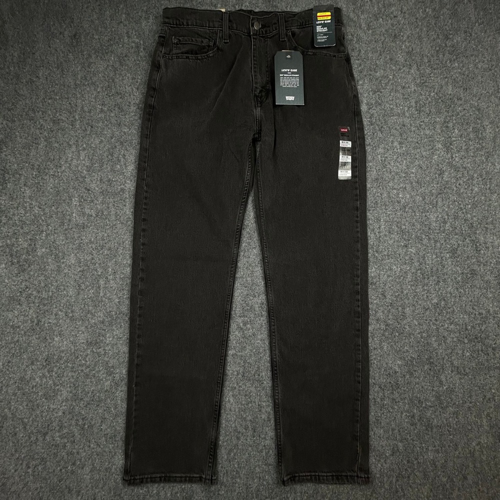 Levi's 505 Regular Straight Jeans Mens 36x32 Washed Black Stretch Denim Pants